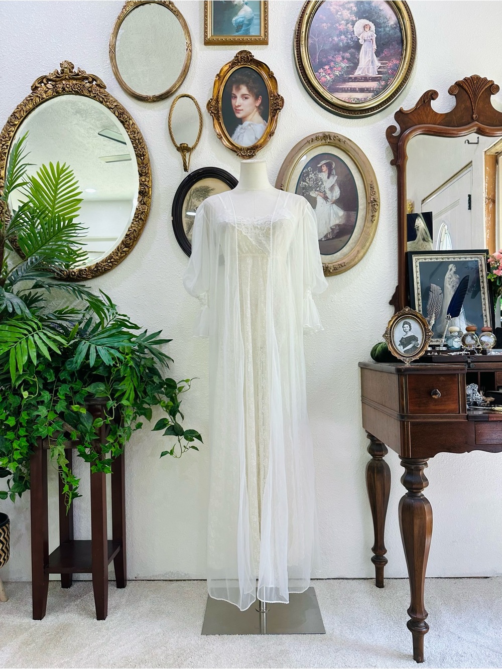 Sheer Ivory Vintage Nightgown with Lace